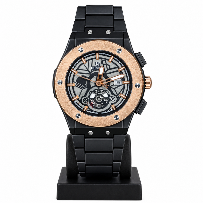 Hublot Black Stainless Steel Watch – Golden Dial