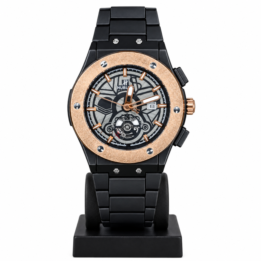 Hublot Black Stainless Steel Watch – Golden Dial