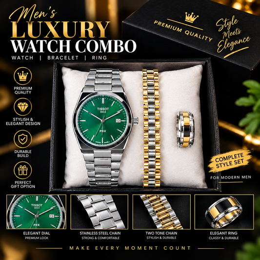Tissot Men’s Luxury Combo – Premium Watch, Bracelet & Ring Set