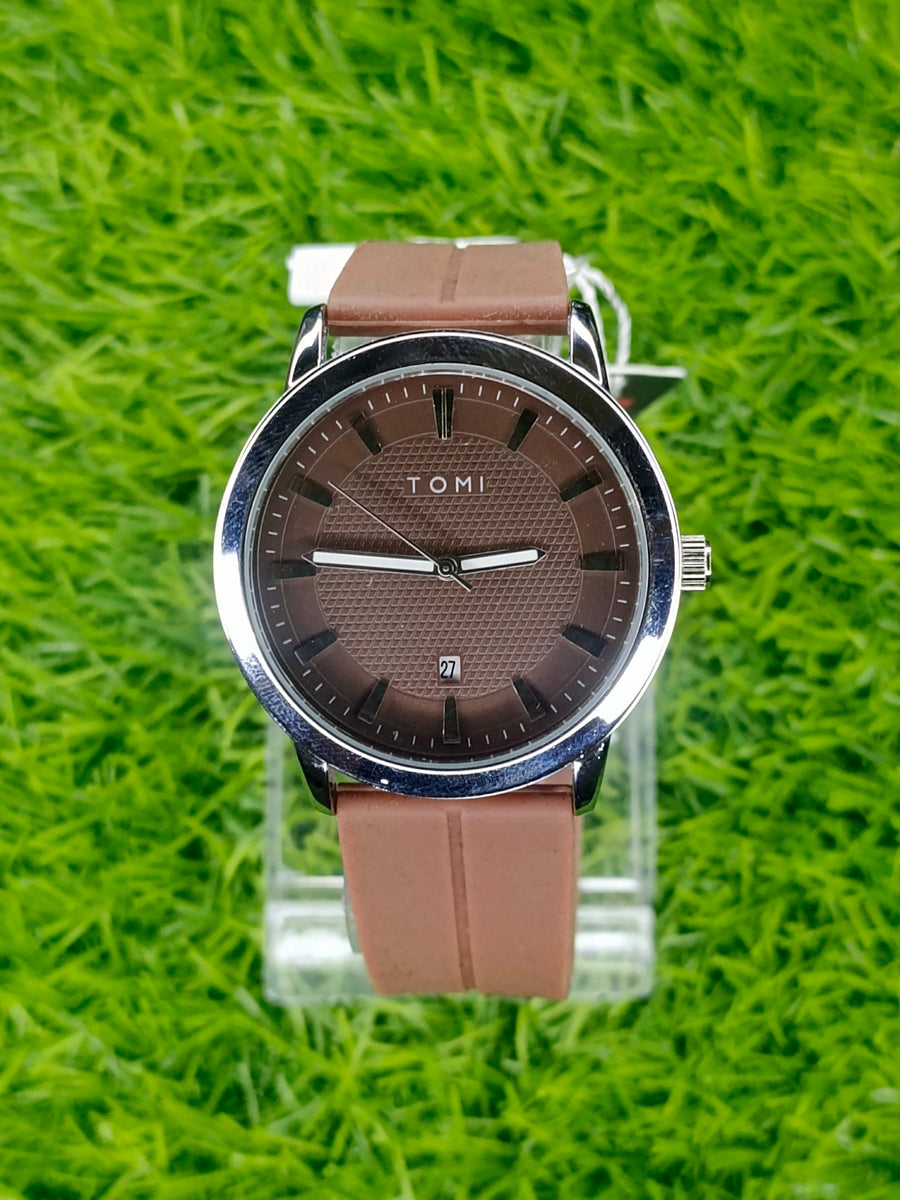 Tomi Men’s Luxury Watch – Black Leather Strap with Classic White Dial