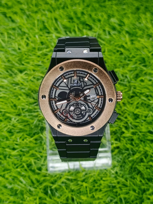 Hublot Black Stainless Steel Watch – Golden Dial