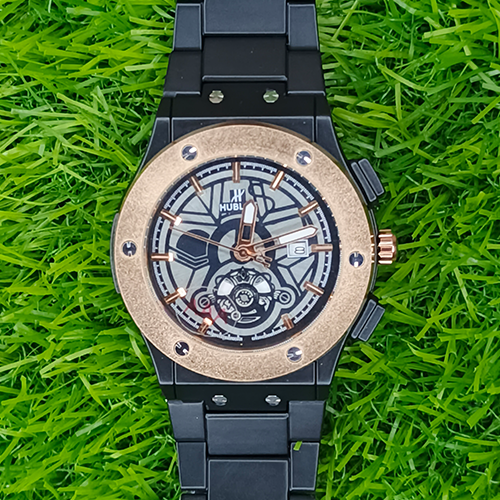 Hublot Black Stainless Steel Watch – Golden Dial