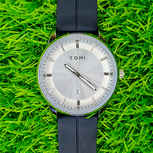 Tomi Men’s Luxury Watch – Black Leather Strap with Classic White Dial